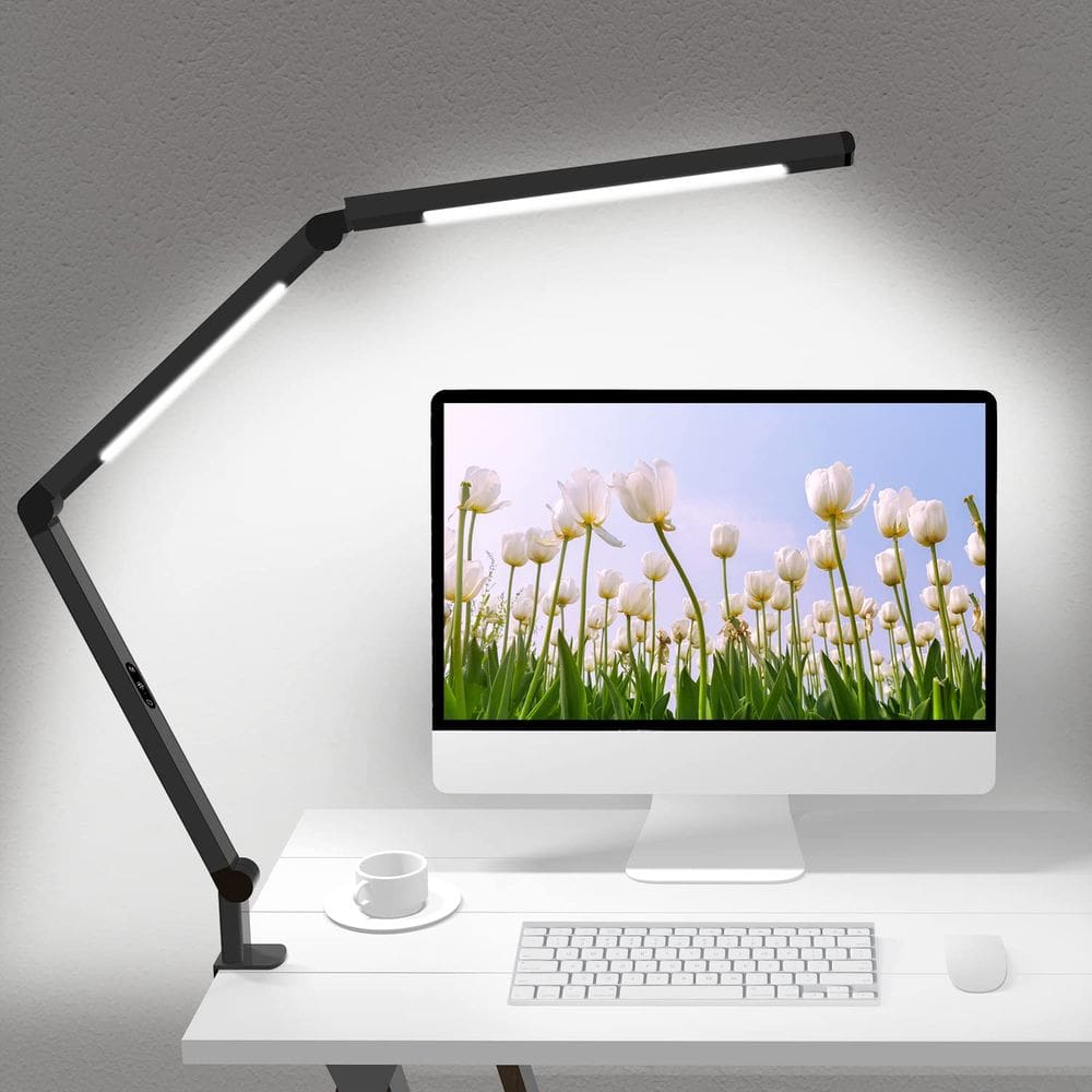 Lâmpada de mesa LED Micomlan com braçadeira, luz dupla, braço giratório