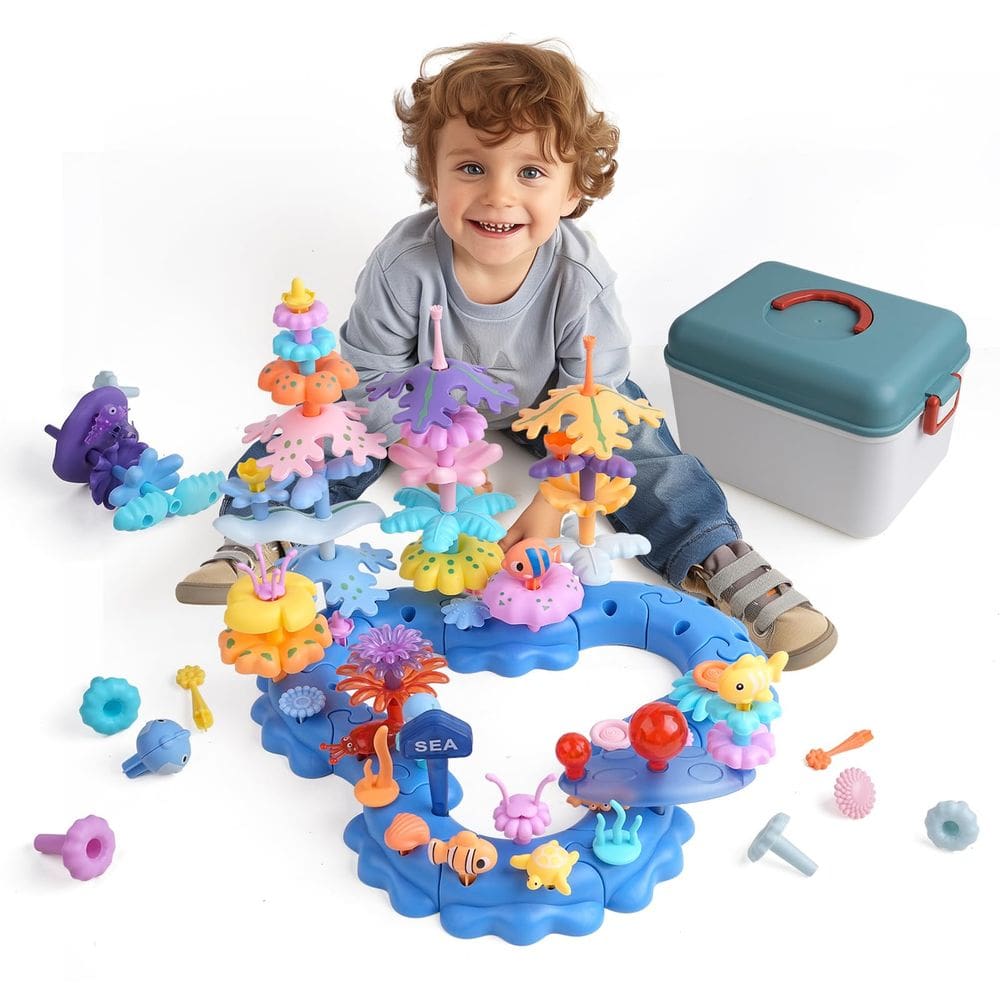 Conjunto de brinquedos Building Stacking Wulumu Ocean Adventures 96 unidades