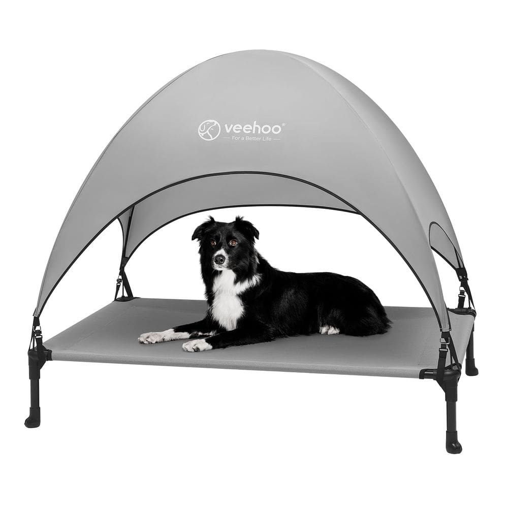 Cama elevada para cães Veehoo com dossel para cães grandes, cinza