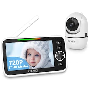 Monitor de bebê OKAIDI 5 HD com câmera e bateria de áudio 720P 5000mAh