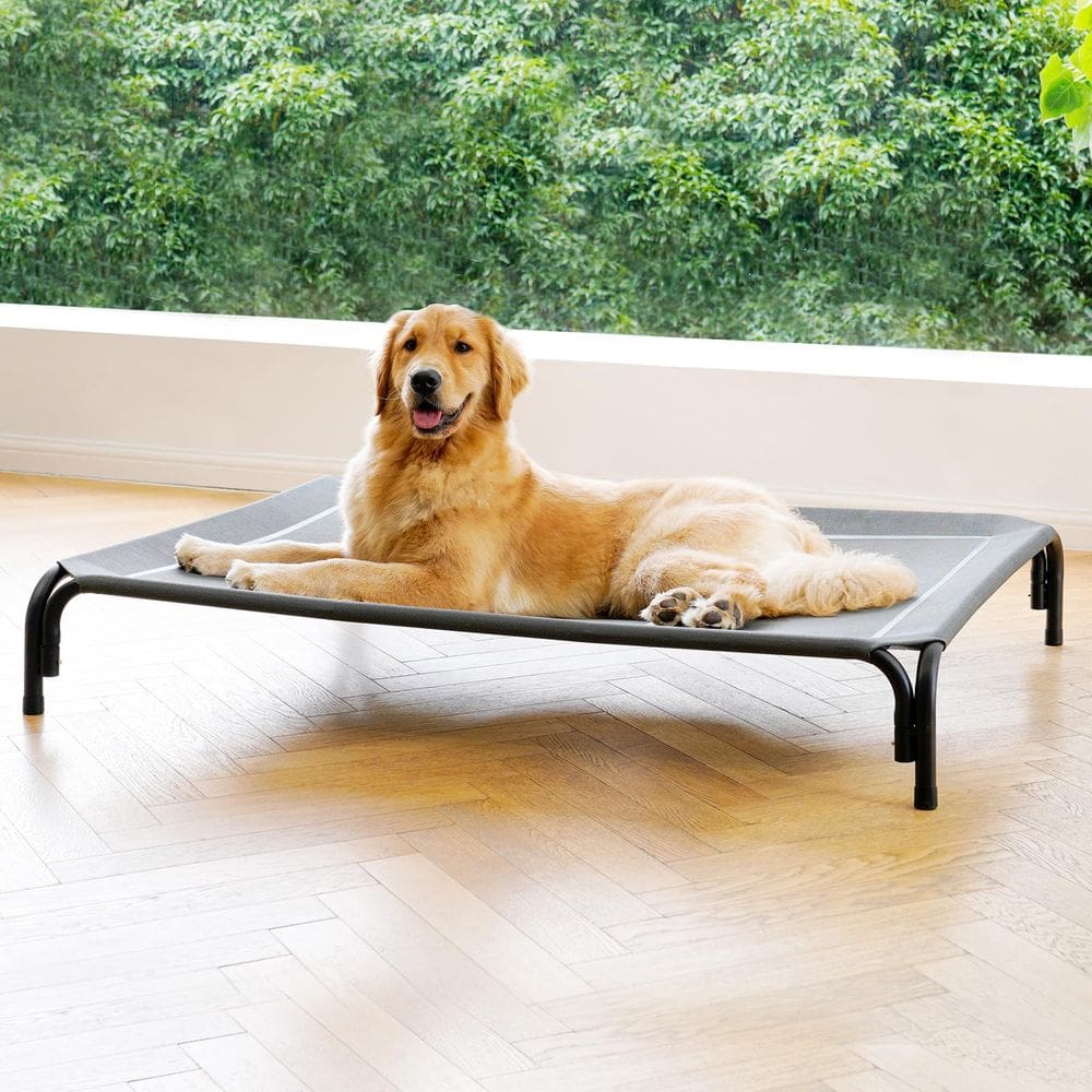 Cama elevada para cães DOPEDIO para cães grandes, lavável, cinza