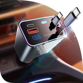 Carregador de carro visnfa retrátil 180 W máx. 2,9 pés USB C cinza