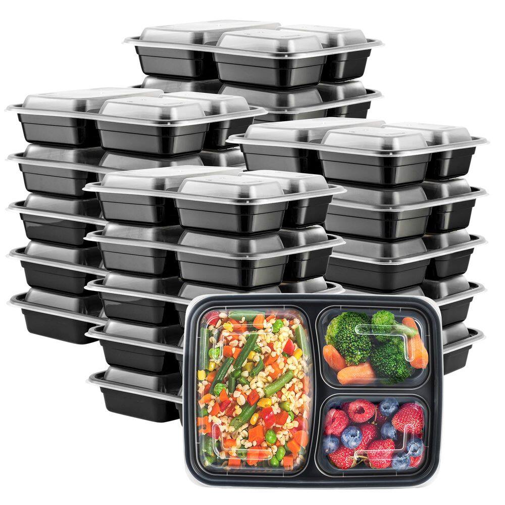 Recipientes para preparação de refeições, embalagem confortável, 700 ml, 50 unidades, 3 compartimentos