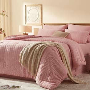 Conjunto de edredom Laojin Balhen, tamanho real, 8 peças, rosa Seersucker