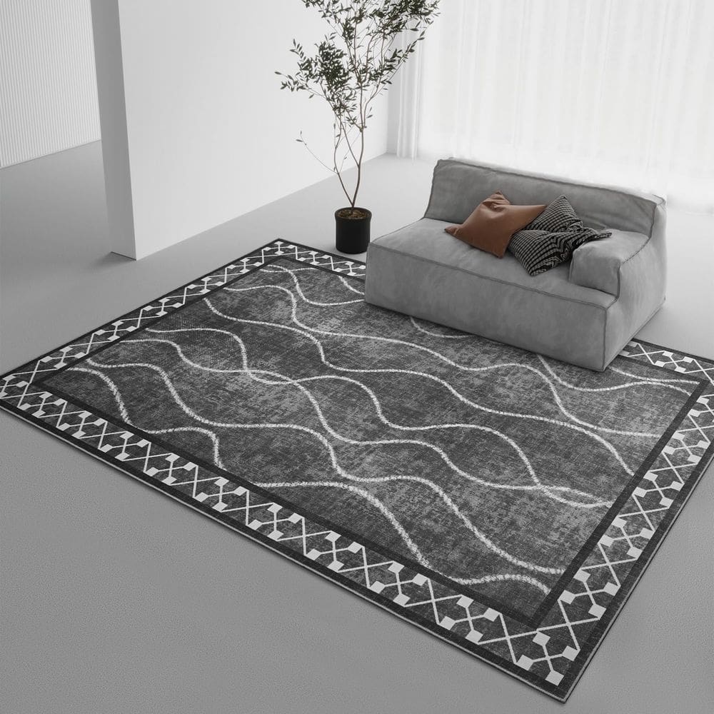 Tapete Area DWeike Modern Bordered Lavável 150x210 cm Cinza Escuro