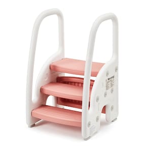 Banqueta RONIPIC Toddler 3 degraus com alças de segurança branca e rosa