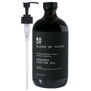 Frasco de vidro orgânico 100% puro de 473 ml de óleo de rícino Bloom of Youth