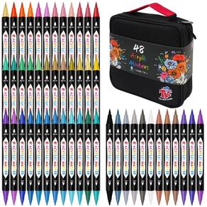 Marcadores de tinta acrílica TBC The Best Crafts 48 cores, ponta dupla