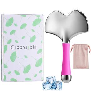 Ferramenta facial Greenstalk em aço inoxidável Gua Sha com massageador de resfriamento e rolo de gelo