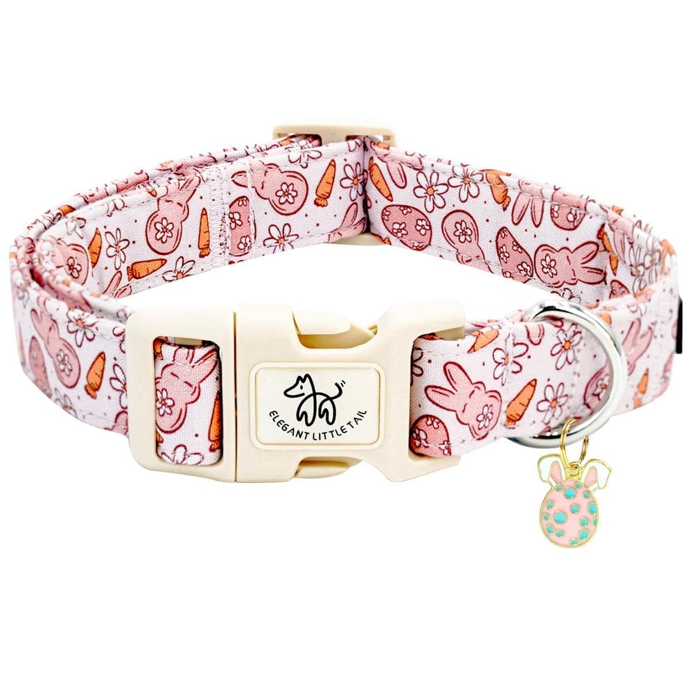 Coleira de cachorro: elegante rabo pequeno, padrão de coelhinho da Páscoa, algodão rosa