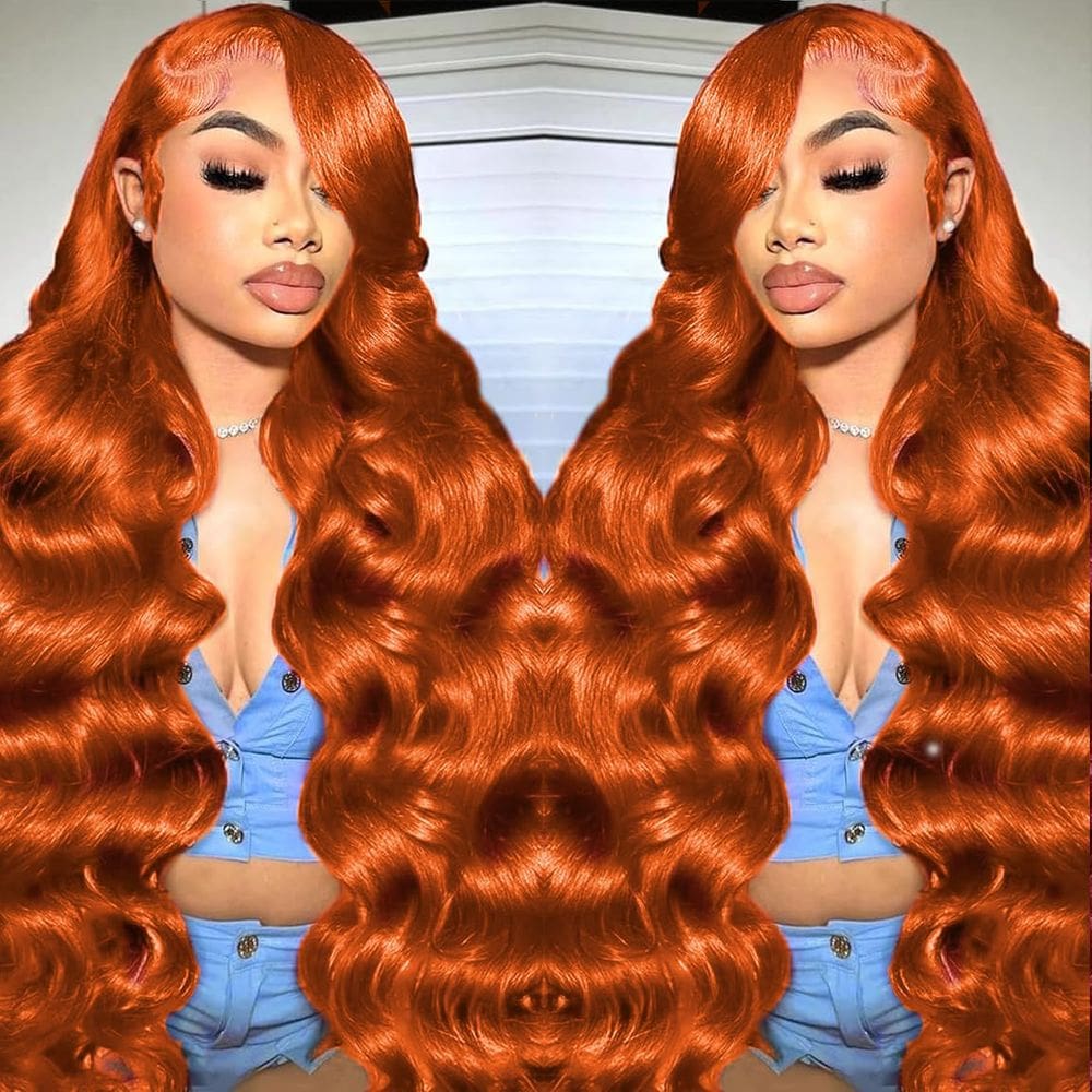 Perucas frontais de renda IJGR Ginger Orange Body Wave Human Hair 30 polegadas