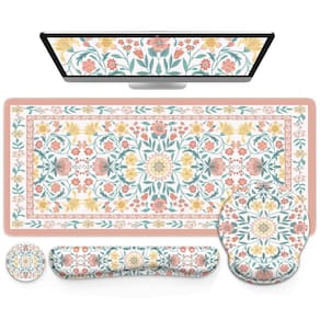 Tapete de mesa, mouse pad para jogos e conjunto de suporte de pulso iCasso Pink