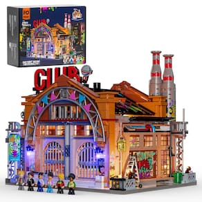Conjunto de tijolos de construção FUNWHOLE Factory House of Music com luzes