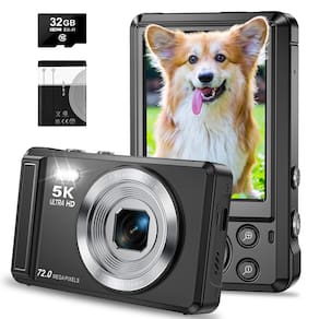 Câmera digital YiFuar 5K 72MP com zoom 16X para crianças com 32GB SD