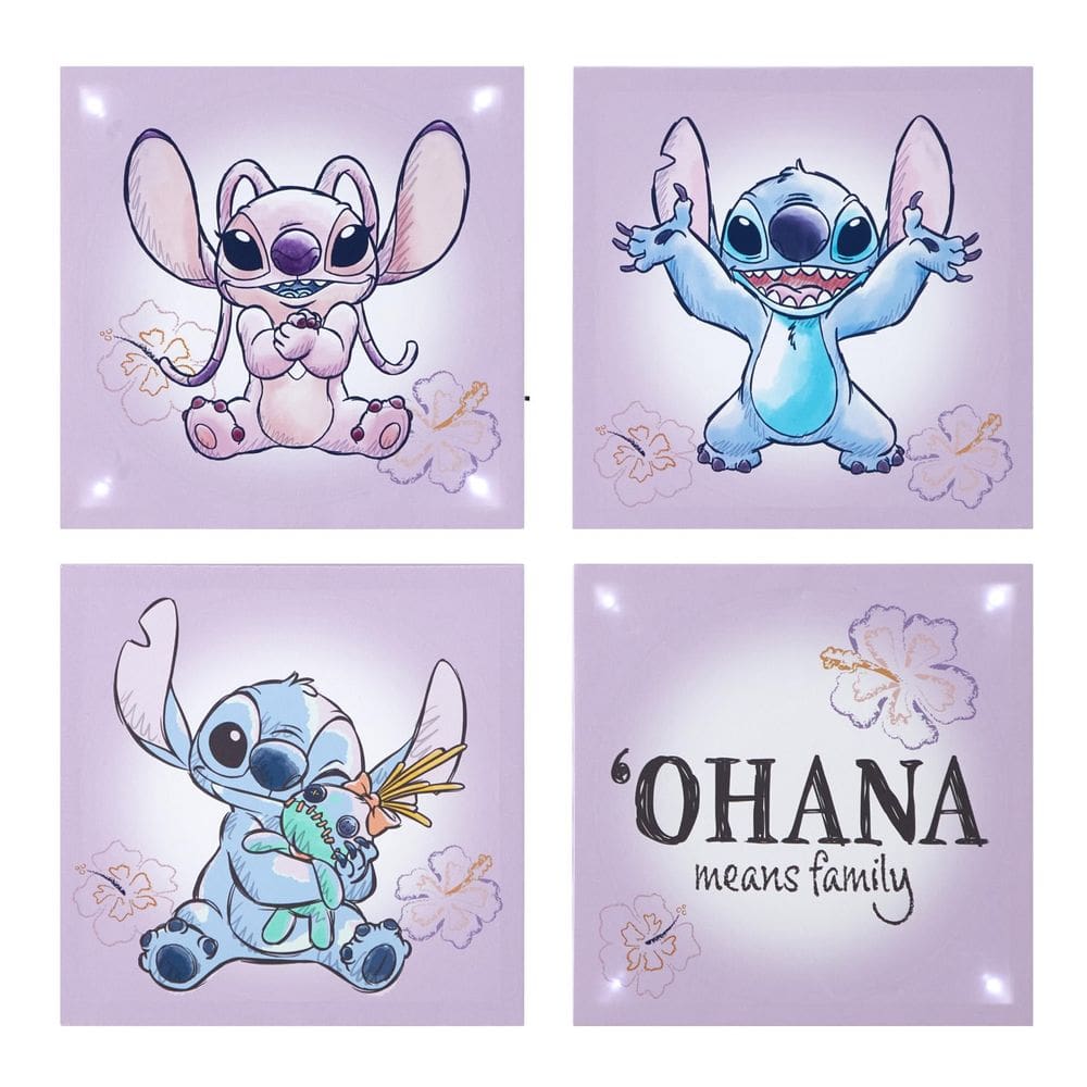 Conjunto de arte de parede LED em tela Idea Nuova Disney Stitch, pacote com 4