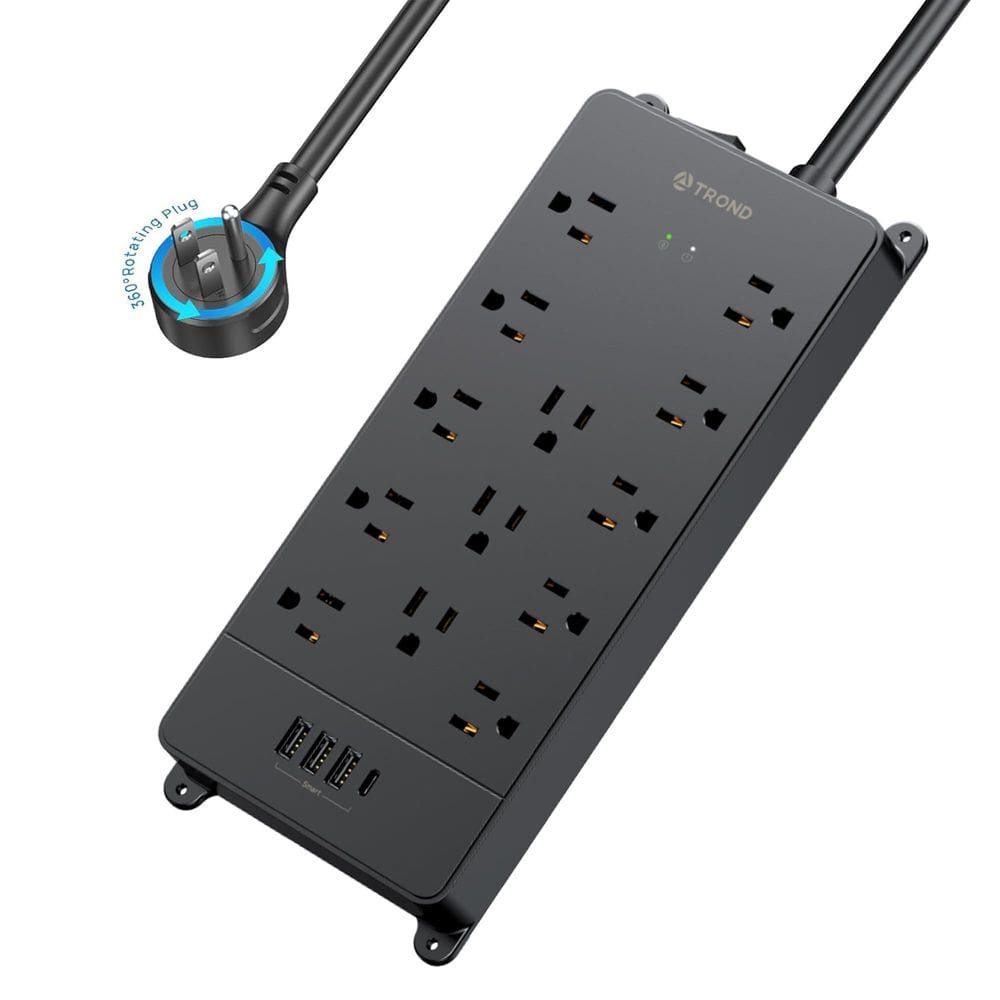 Protetor de sobretensão Power Strip TROND 13AC 4000J com USB C preto