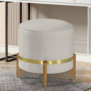 Puff Decorativo Tóquio Bela Manu Pé Madeira Boucle Off White