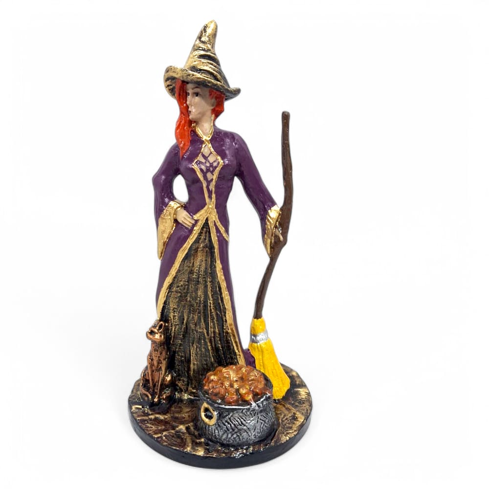 Estatueta Bruxa Wicca com Vassoura em Resina 22 cm