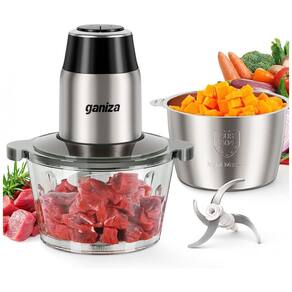 Processador de Alimentos Multifuncional 1,9 Litros com 2 Conjuntos de Lâminas de Dois Níveis, 110V 450W, GANIZA GC10, Prata