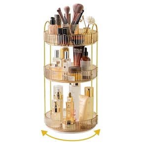 Organizador de maquiagem Asayuee 360 Rotating 3 Tier Gold ABS