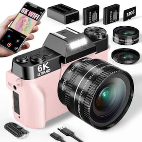 Câmera digital WIKICO 6K 64MP Vlogging 16X Zoom com cartão TF de 32GB
