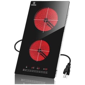 Cooktop Elétrico de Infravermelho Portátil com Queimador Duplo, Placa de Aquecimento de Cerâmica e Compatível com Embutido ou Bancada, 110V