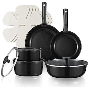 Jogo de Panelas e Frigideiras de Cerâmica CAROTE, 15 Peças, Antiaderente e Não Tóxico, Compatível com Indução - Cozinha Saudável em Preto