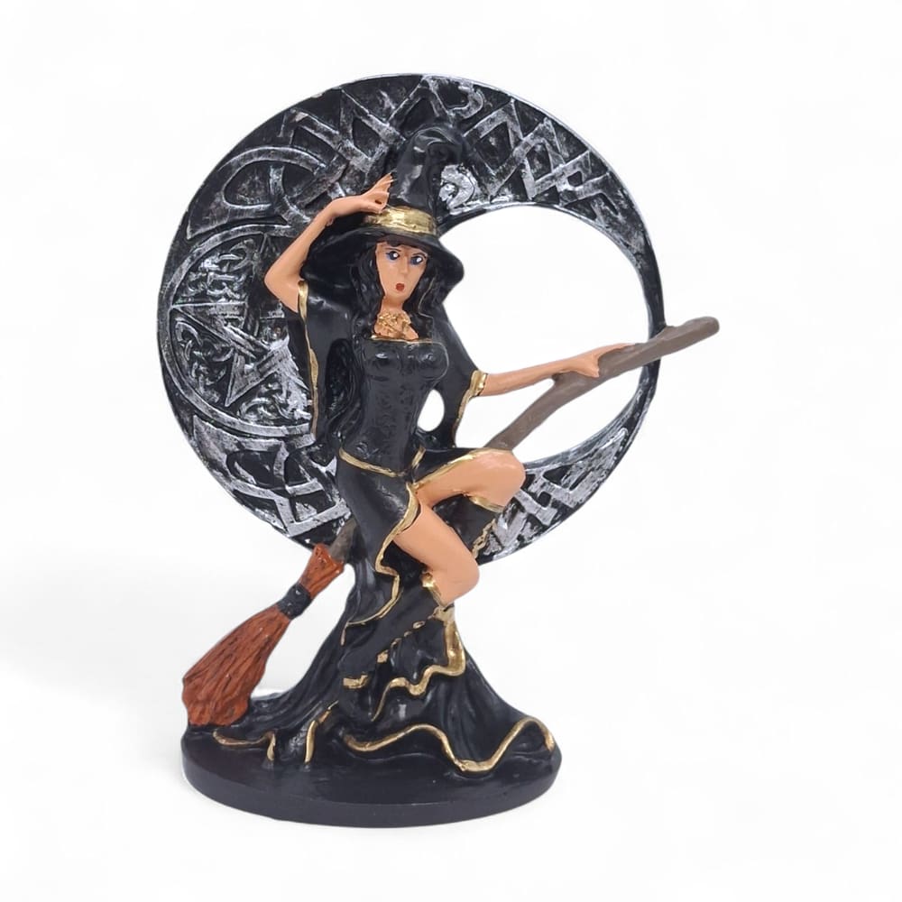Estátua Imagem Bruxa em Detalhes Pretos Luar Wicca 15 cm