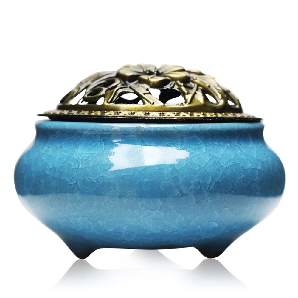 Turíbulo Incensário de Mesa em Cerâmica Azul Claro 10cm