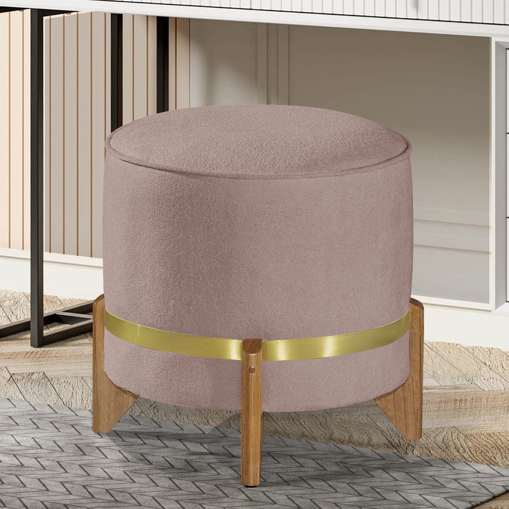 Puff Decorativo Tóquio Bela Manu Pés Madeira Boucle Rosê