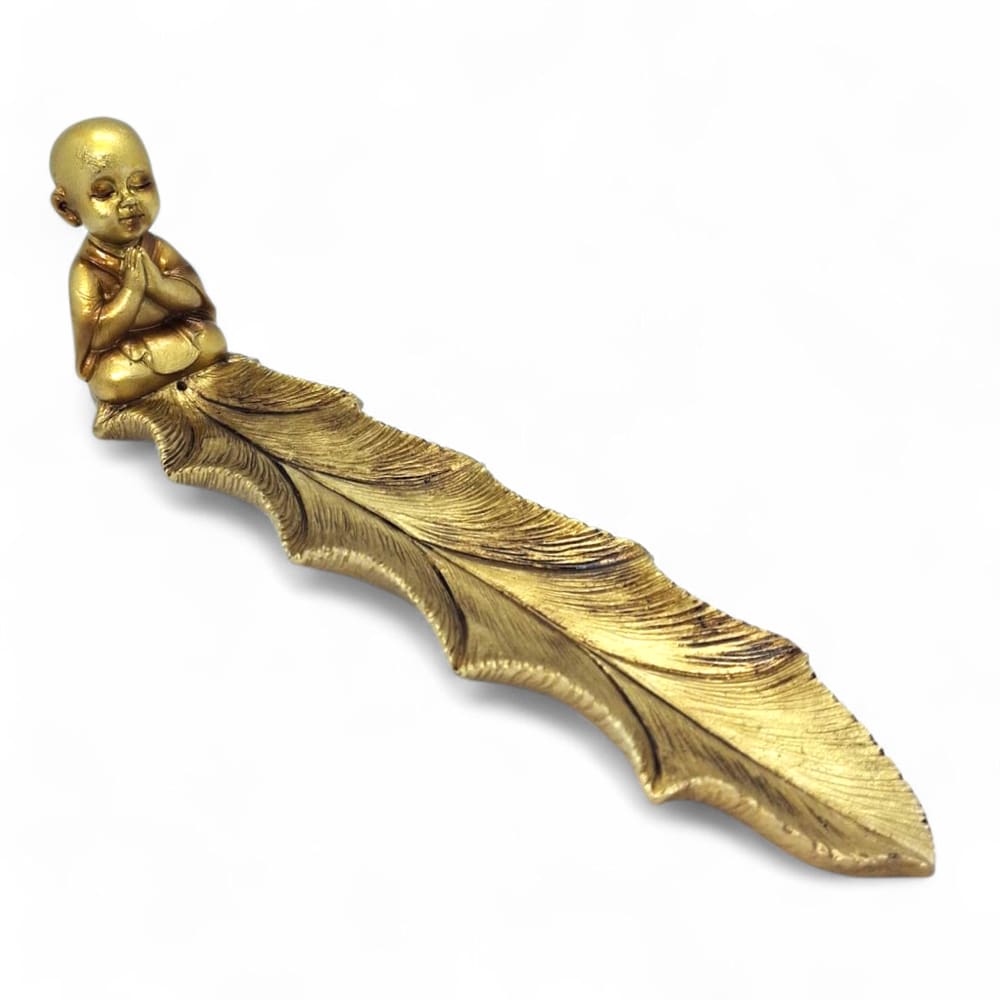 Incensário Vareta Buda Meditando Detalhes em Bronze 20 cm
