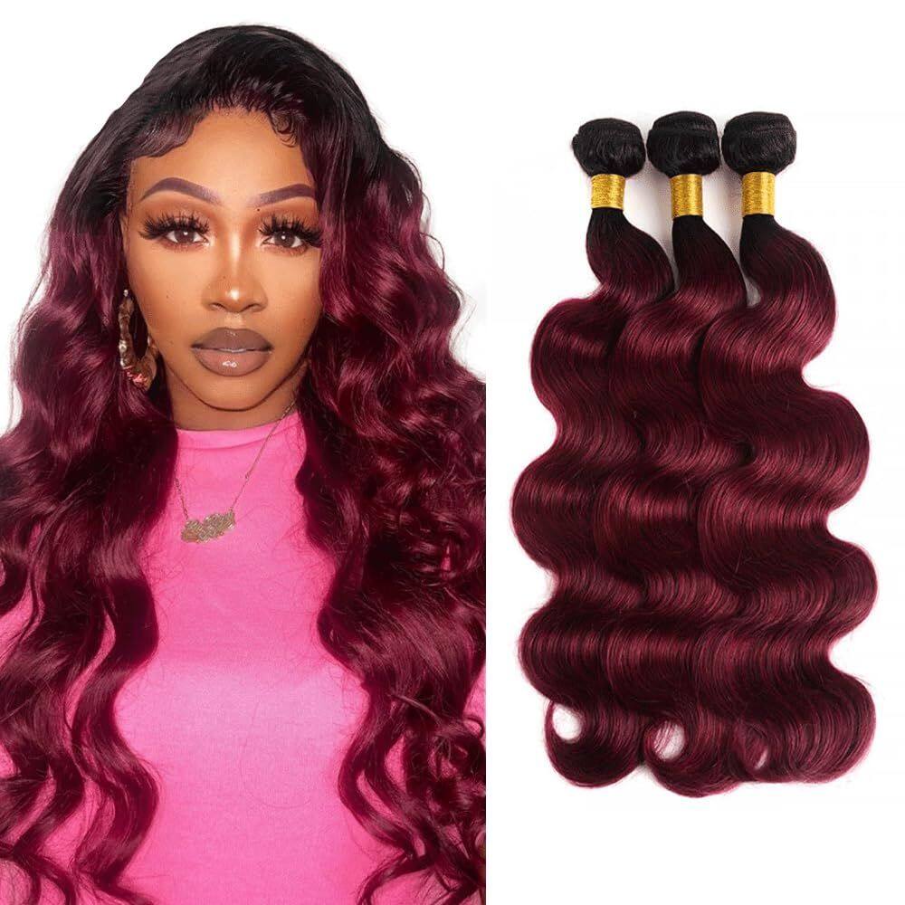 Pacotes de cabelo YOUNGHANN Ombre Human Hair Burgundy Body Wave