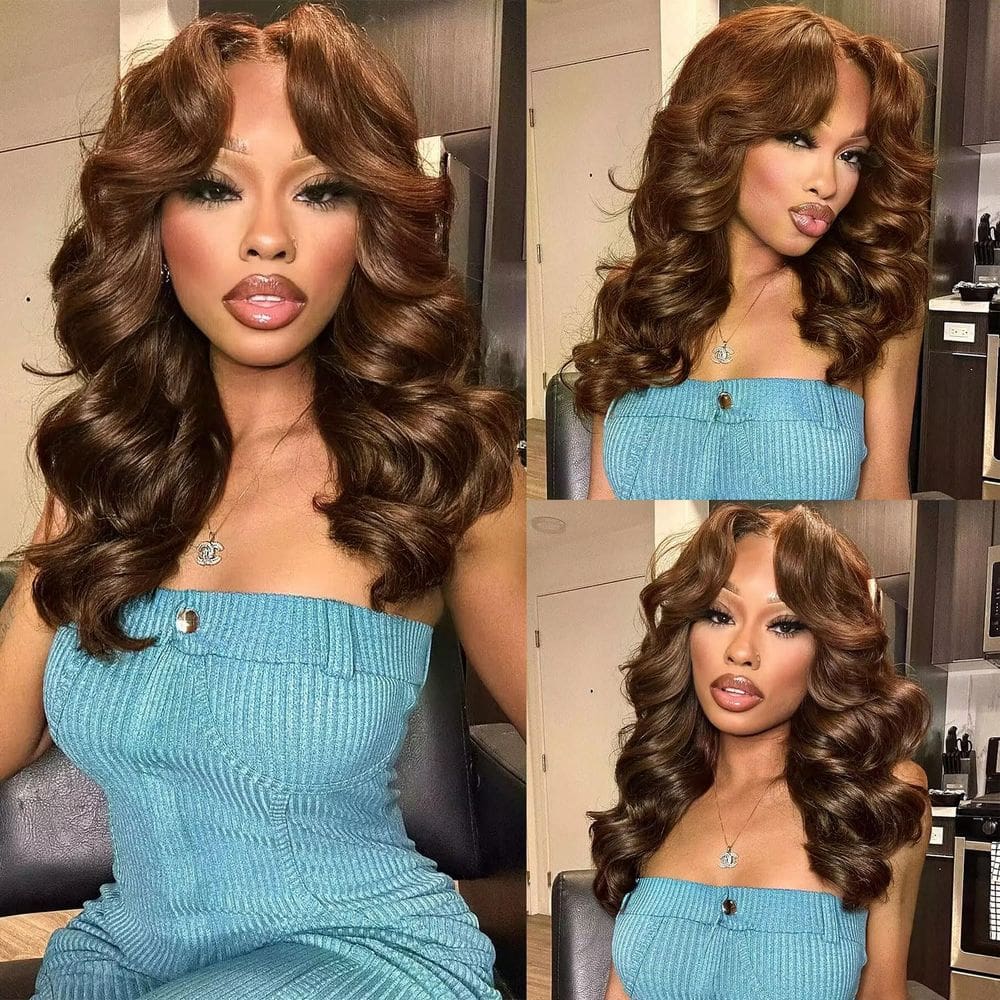 Peruca frontal de renda YTSOQ Chocolate Brown Human Hair 18"