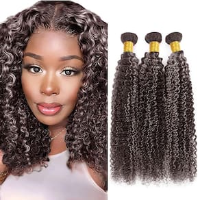 Pacotes de cabelo Raivide P4/Grey Kinky Curly Human Hair 45-55cm