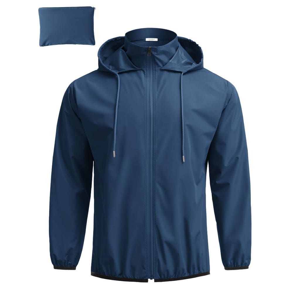 Capa de chuva masculina COOFANDY, embalável, leve, impermeável, azul marinho