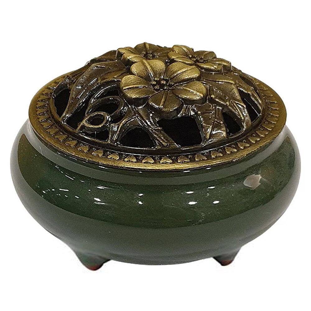 Turíbulo Incensário de Mesa em Cerâmica Verde Escuro 10cm