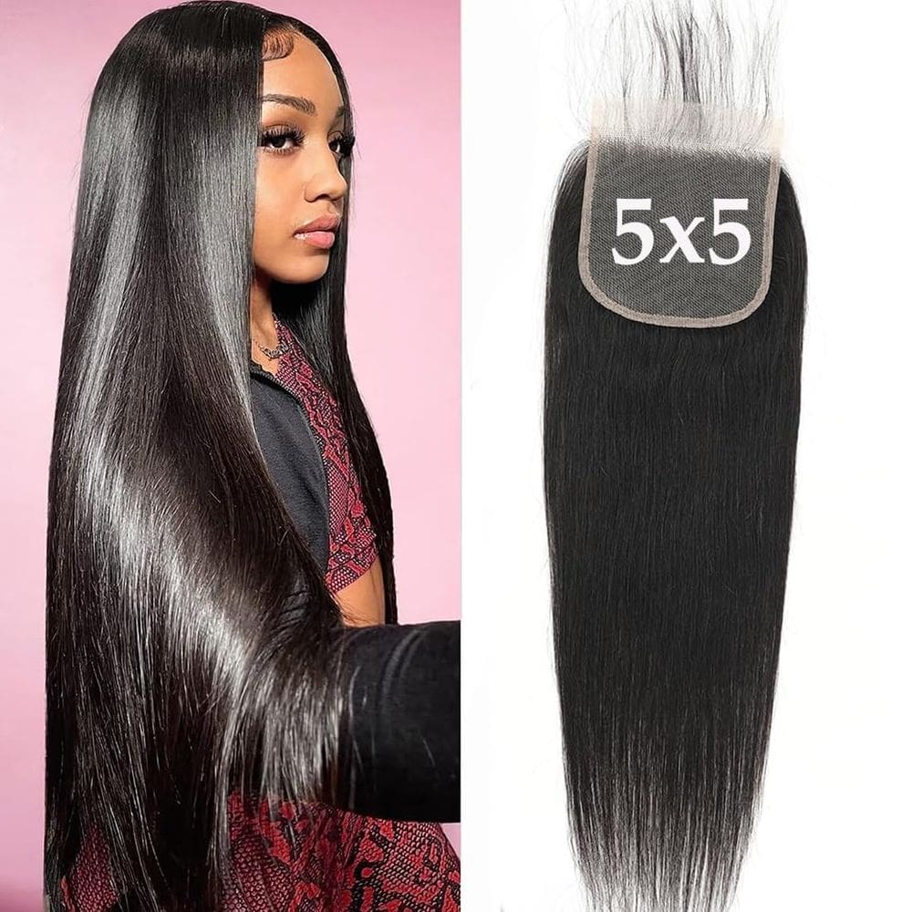 Fecho de renda: AUTTO 5x5 HD, transparente, reto, cabelo de 14 polegadas