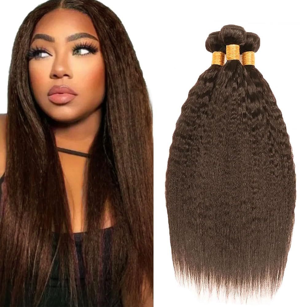 Pacotes de cabelo Raivide Kinky Straight Chocolate Brown #4 22-26in
