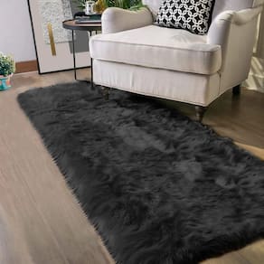 Tapete Area Latepis Black Runner Pele sintética de pele de carneiro 60x180cm
