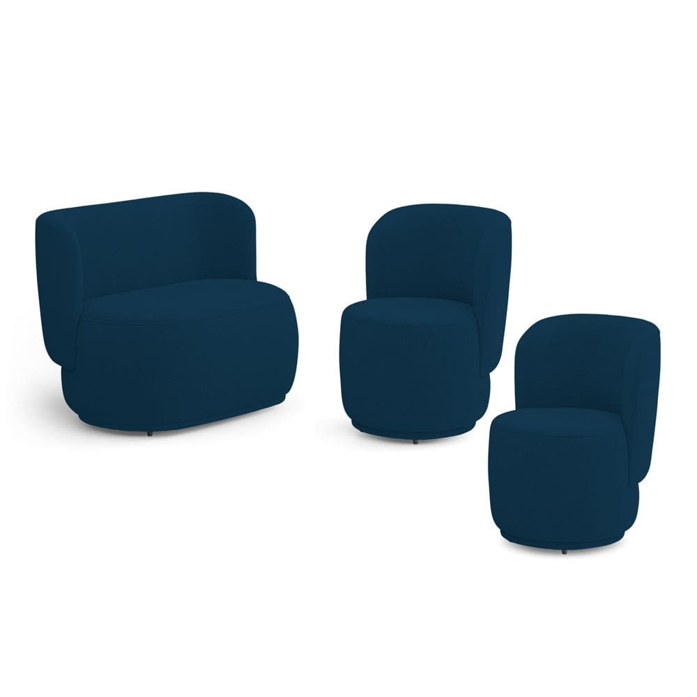 Kit 02 Poltronas e 01 Namoradeira Orgânica Molly Bouclê Azul Marinho - Desk Design