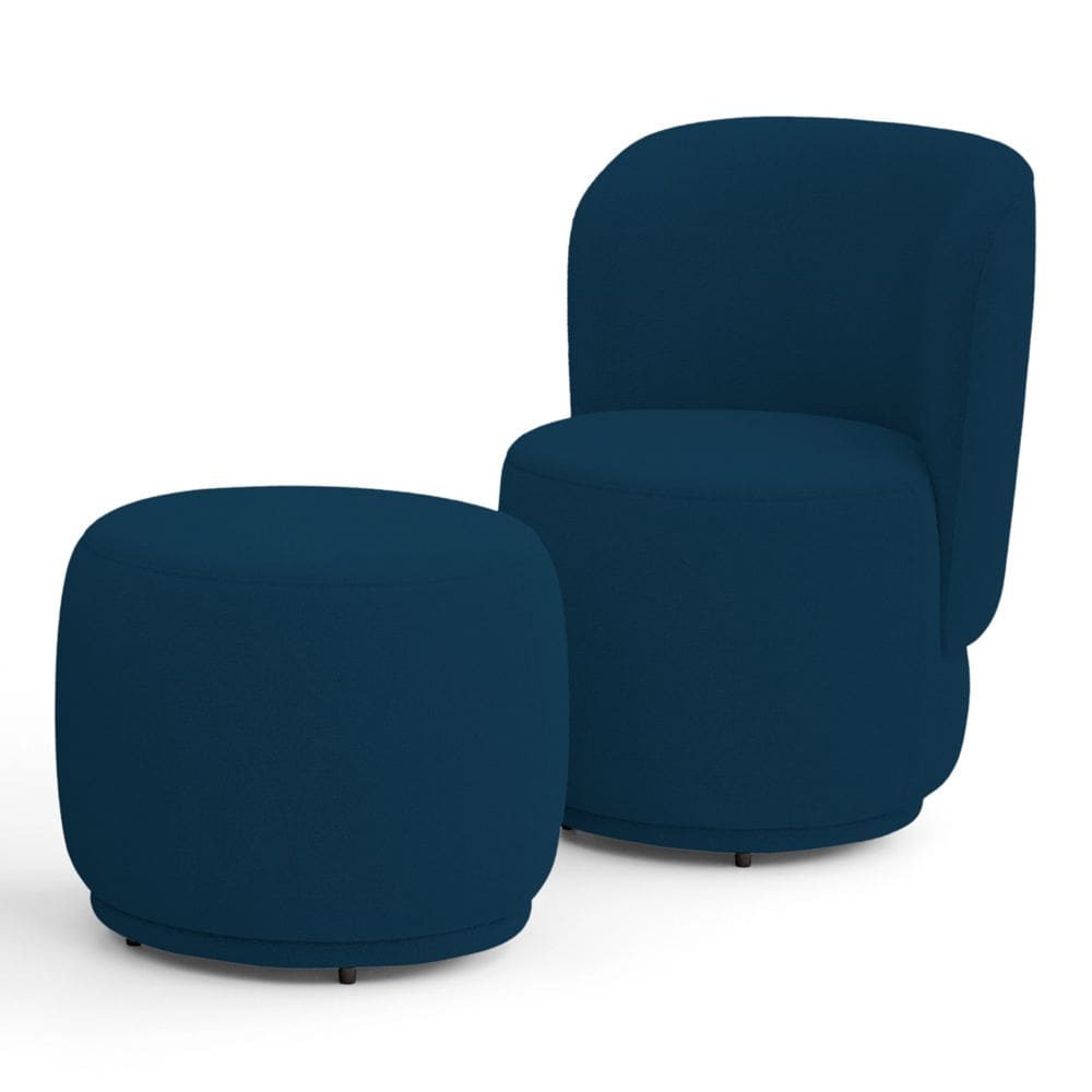 Poltrona Decorativa com Puff Orgânico Molly Bouclê Azul Marinho - Desk Design