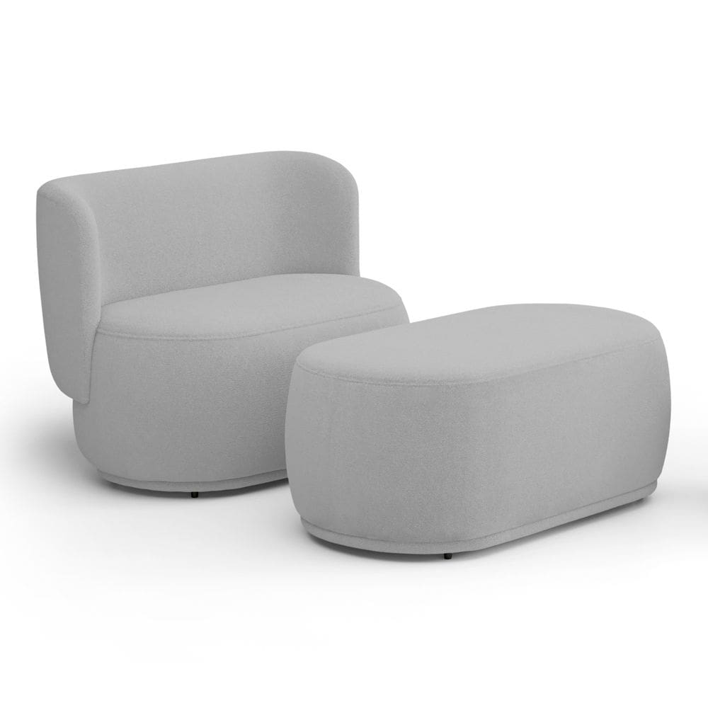 Namoradeira com Puff Orgânico Molly 02 Lugares Bouclê Cinza Claro - Desk Design