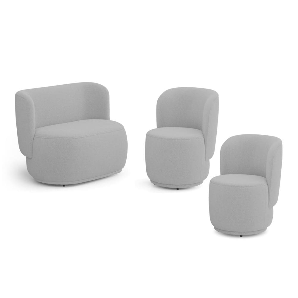 Kit 02 Poltronas e 01 Namoradeira Orgânica Molly Bouclê Cinza Claro - Desk Design