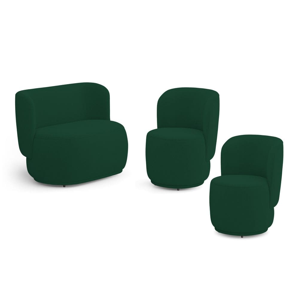 Kit 02 Poltronas e 01 Namoradeira Orgânica Molly Bouclê Verde - Desk Design