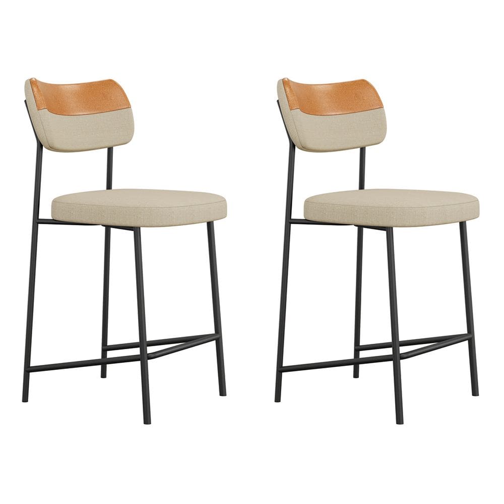 Kit 02 Banquetas Médias Cozinha Lila Estofada Couríssimo Whisky Linho Bege - Desk Design