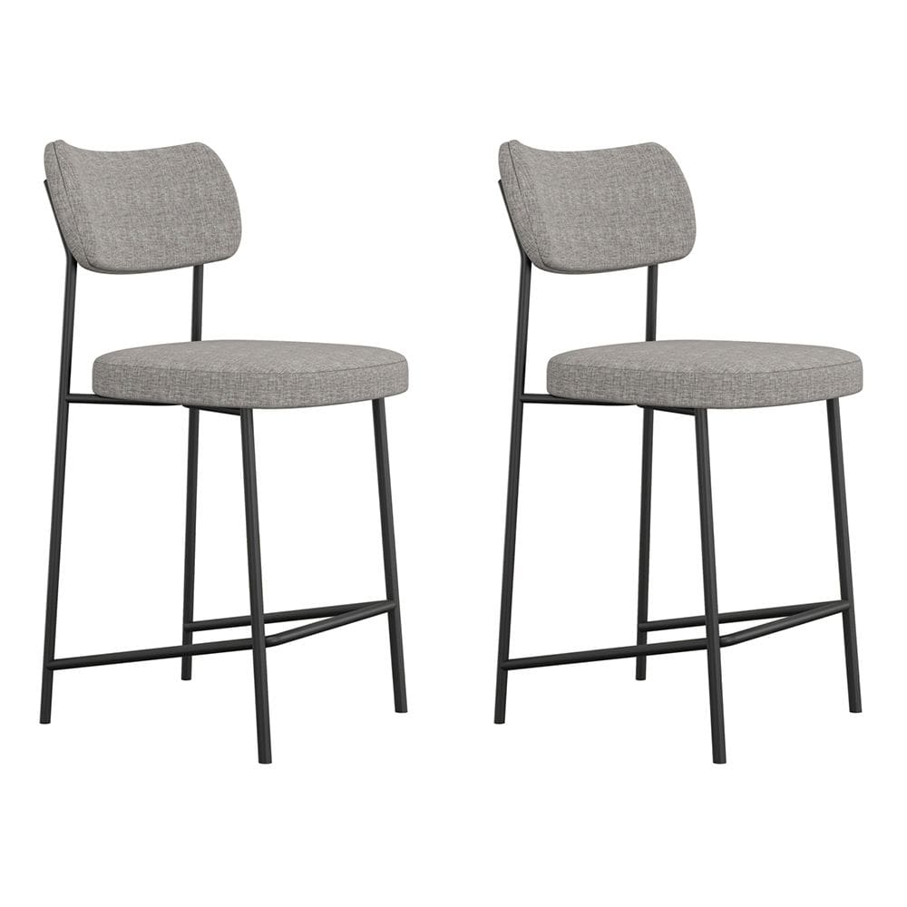 Kit 02 Banquetas Médias Para Cozinha Lila Estofada com Encosto Linho Cinza - Desk Design