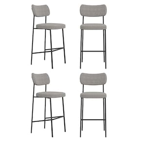 Kit 04 Banquetas Altas Para Cozinha Lila Estofada com Encosto Linho Cinza - Desk Design