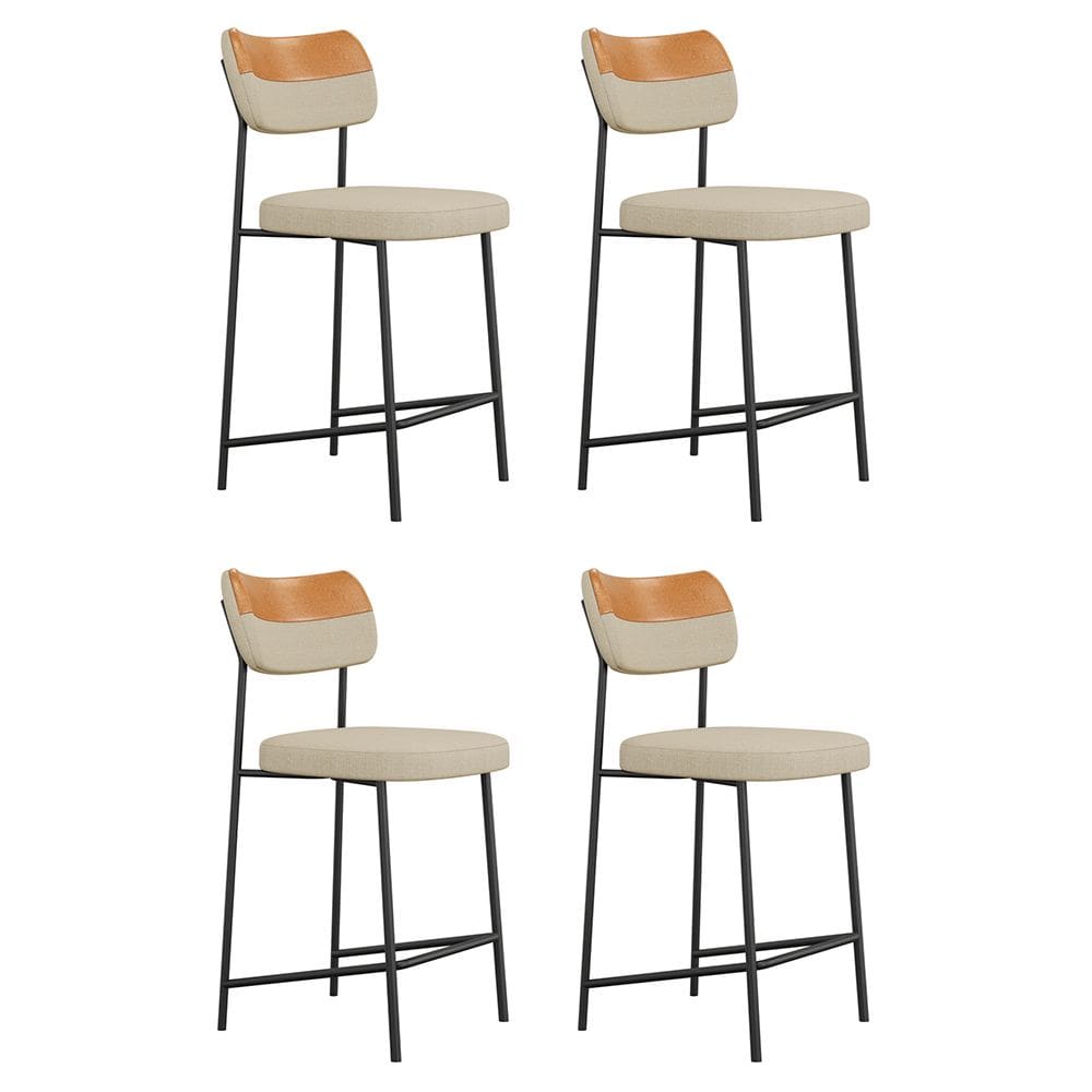 Kit 04 Banquetas Médias Cozinha Lila Estofada Couríssimo Whisky Linho Bege - Desk Design