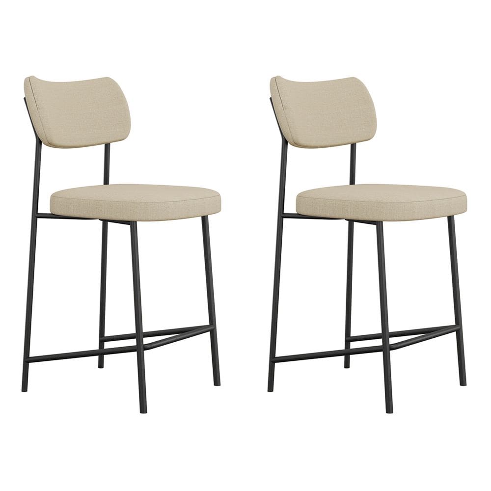 Kit 02 Banquetas Médias Para Cozinha Lila Estofada com Encosto Linho Bege - Desk Design