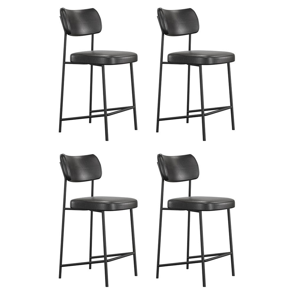 Kit 04 Banquetas Médias Para Cozinha Lila Estofada com Encosto Couríssimo Preto - Desk Design